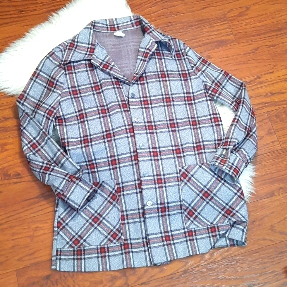 Vintage Button Front Plaid Schacket